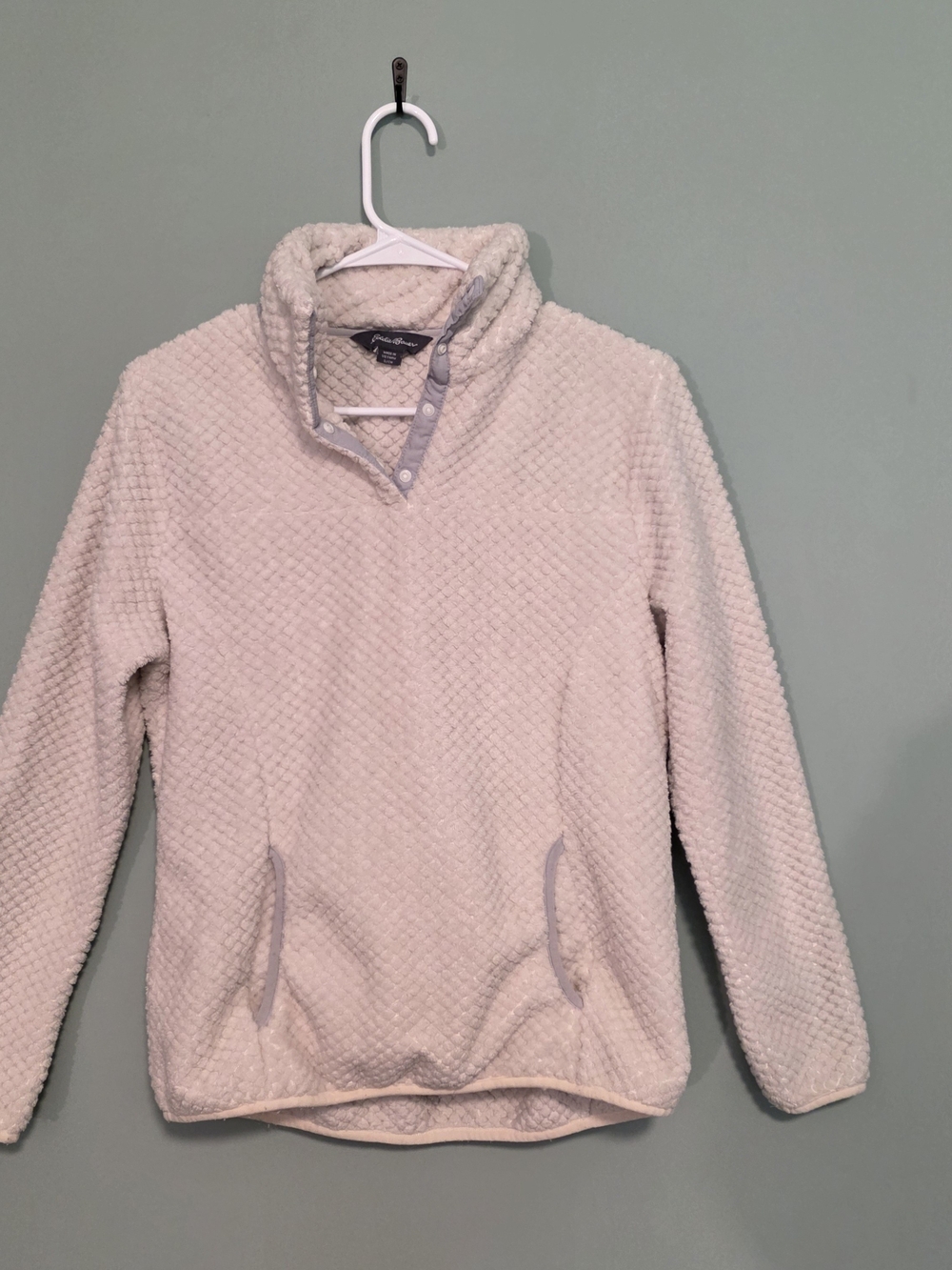 Eddie Bauer Cream Plush Button-Front Turtleneck Pullover